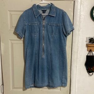 Zip Up Denim Dress 90s Vintage